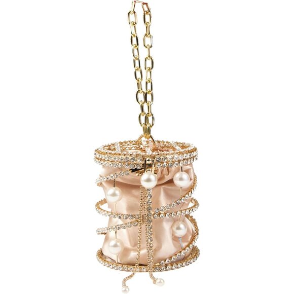 ⚡ Women's Evening Rhinestone Luxury Chain Gold Metallic Bucket Crossbody Bag - Picture 4 of 6